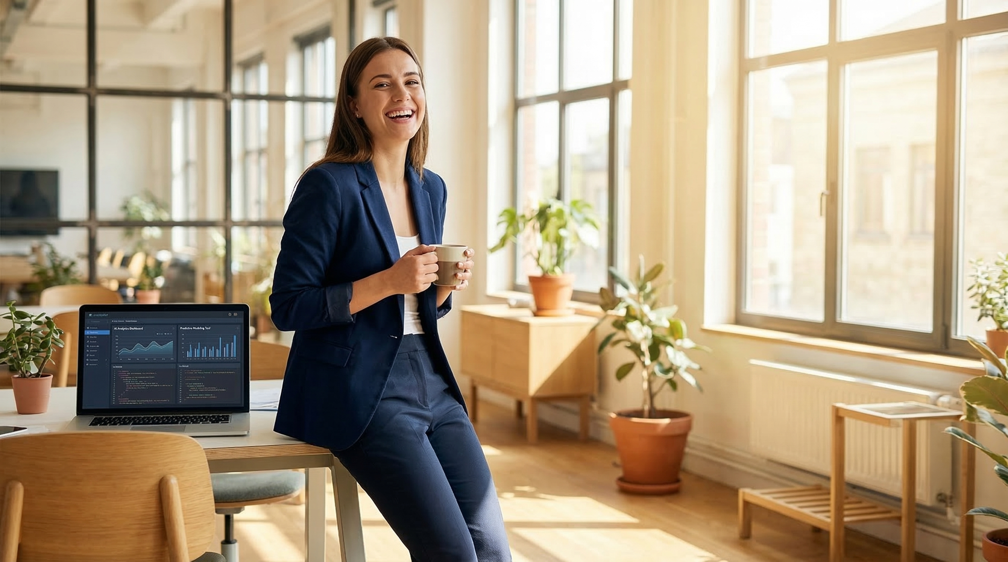New graduate using AI tools at a modern workspace, demonstrating how AI skills give entry-level job seekers a competitive career advantage