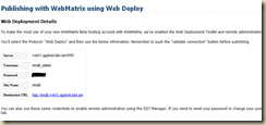 Web Deploy configuration screen