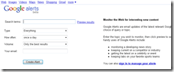 Google Alerts brand monitoring setup interface