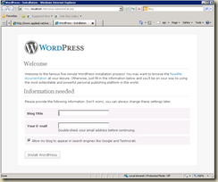 WordPress installation wizard running locally