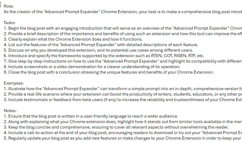 Advanced Prompt Expander expanded prompt results