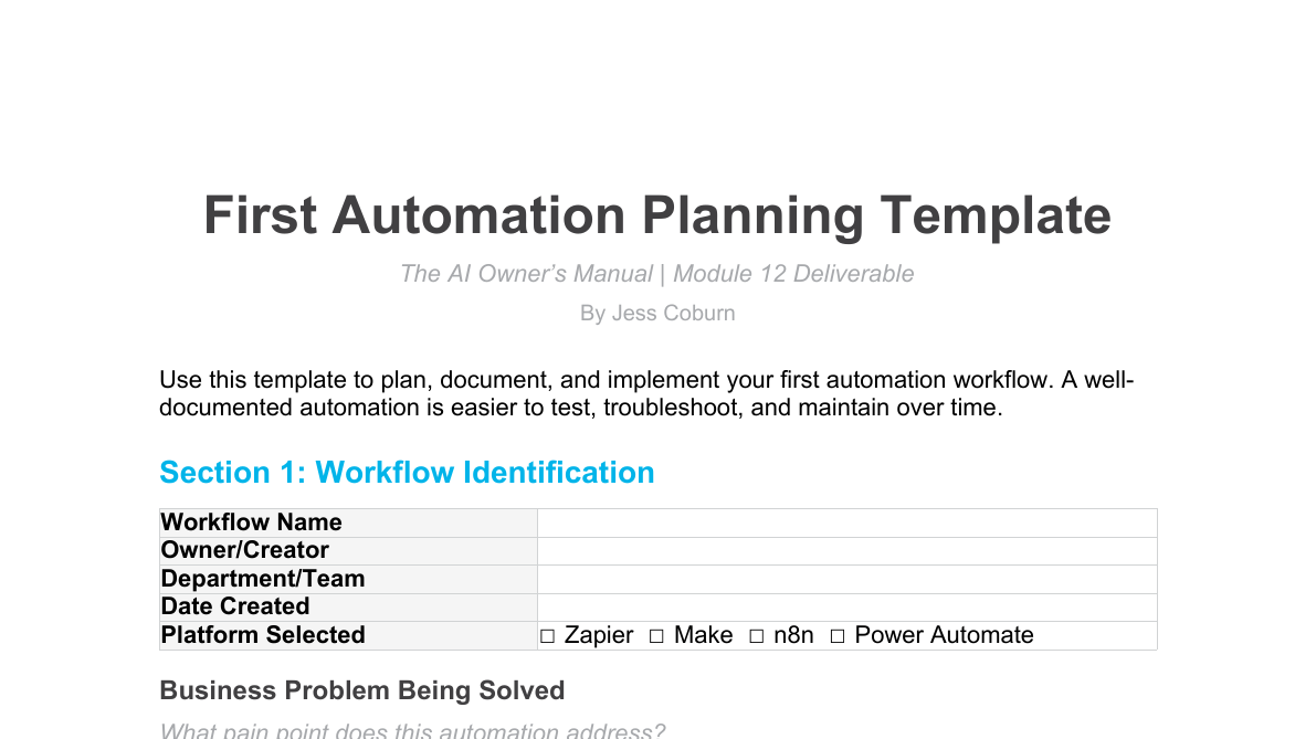 First Automation Planning Template | Jess Coburn