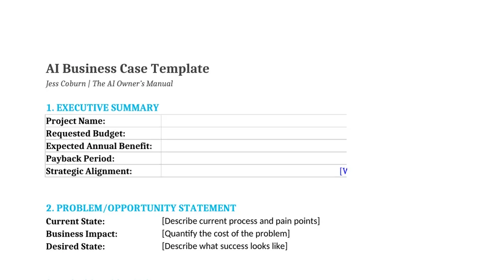 Preview of AI Business Case Template
