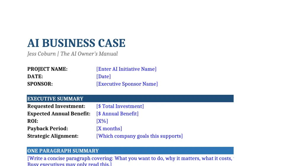 Preview of AI Business Case Template