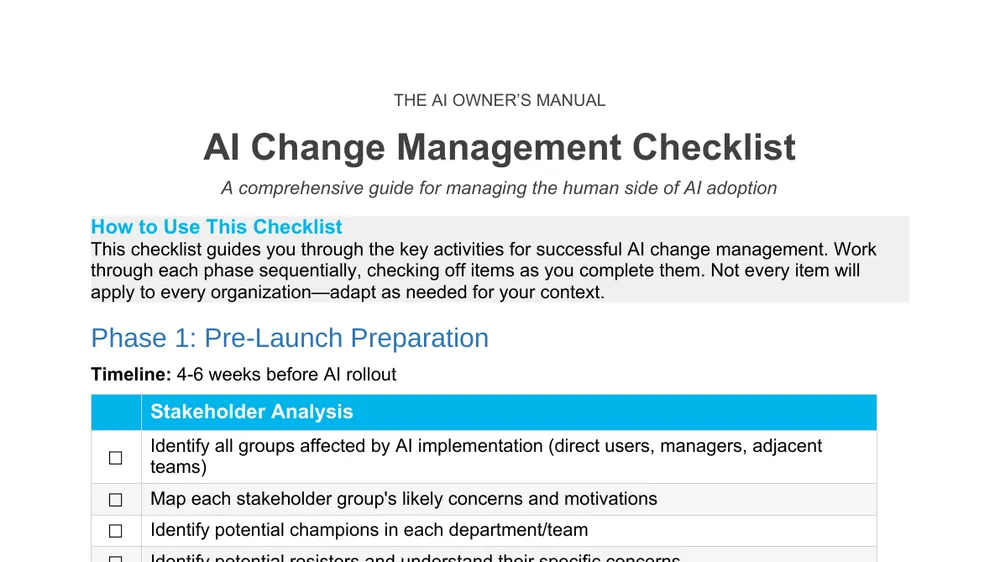 Preview of AI Change Management Checklist