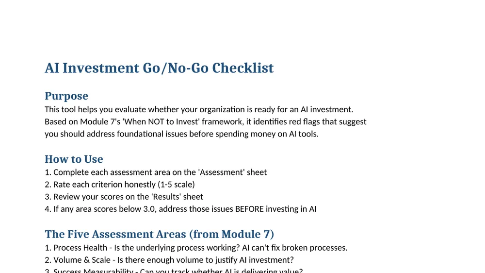 Preview of AI Investment Go No Go Checklist