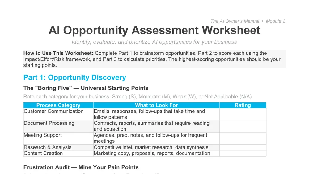 Preview of AI Opportunity Assessment Worksheet