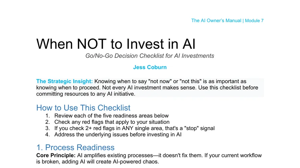 Preview of AI When Not to Invest Checklist