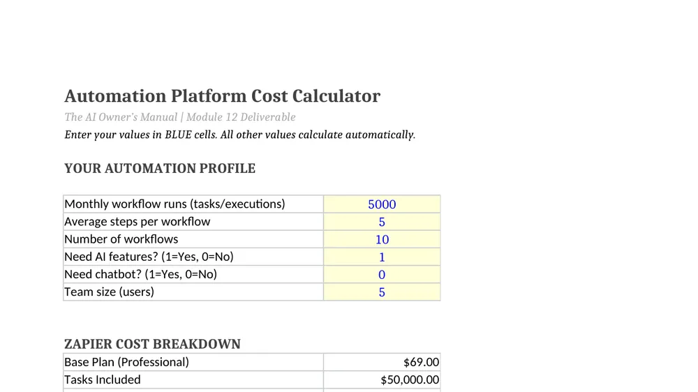 Preview of Automation Cost Calculator