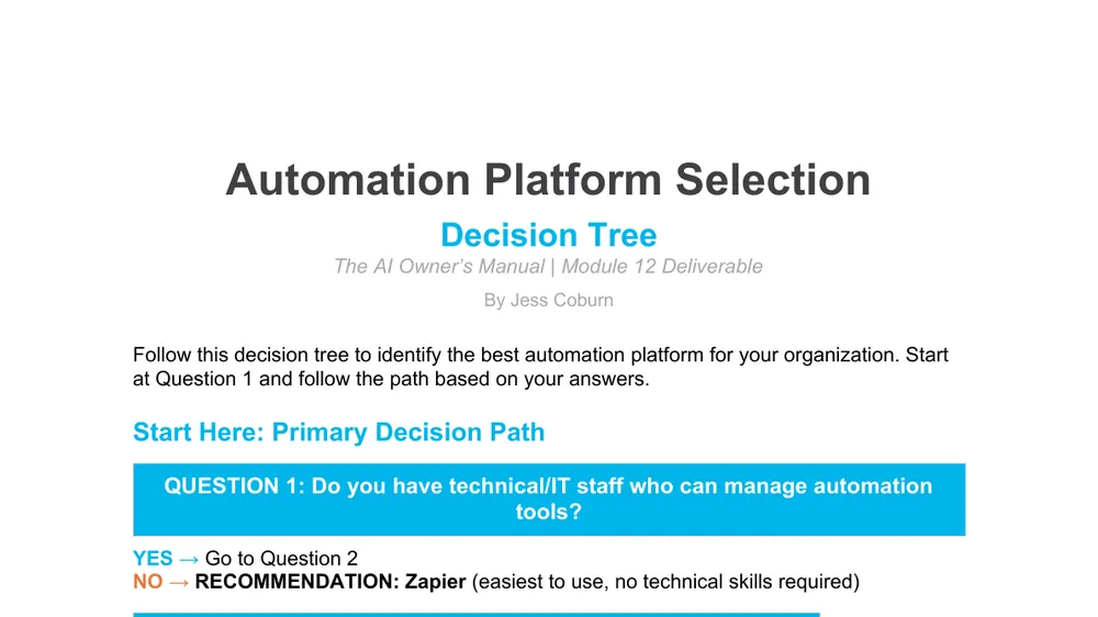 Preview of Automation Platform Selection Decision Tree