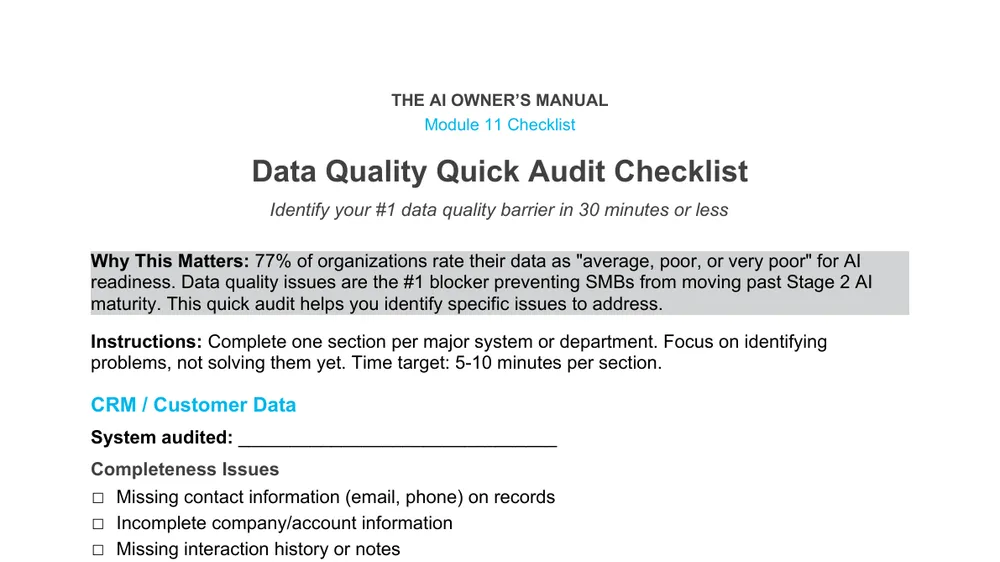 Preview of Data Quality Quick Audit Checklist