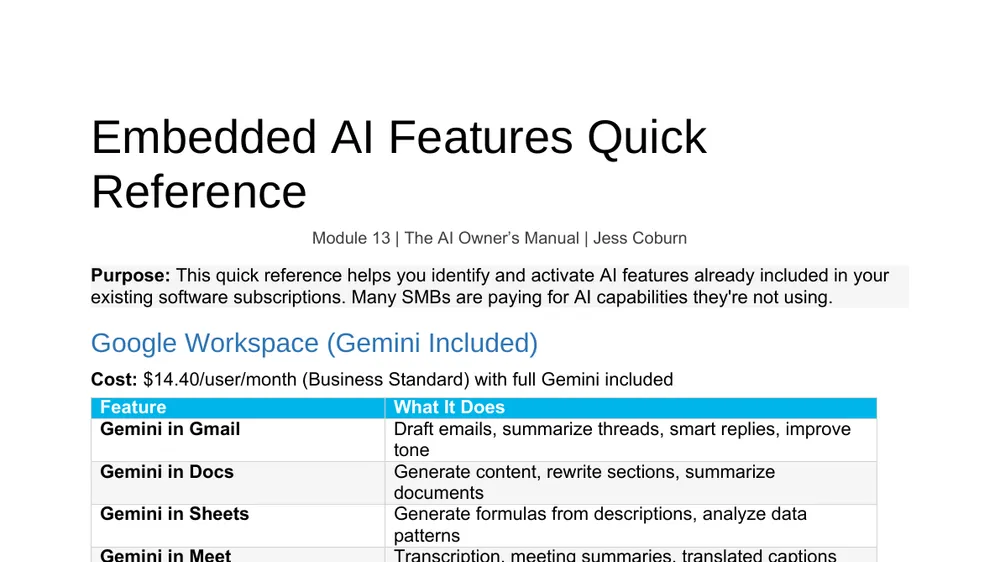 Preview of Embedded AI Features Quick Reference