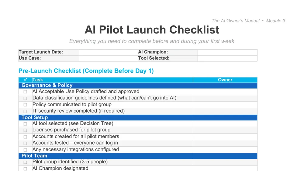 Preview of Pilot Launch Checklist
