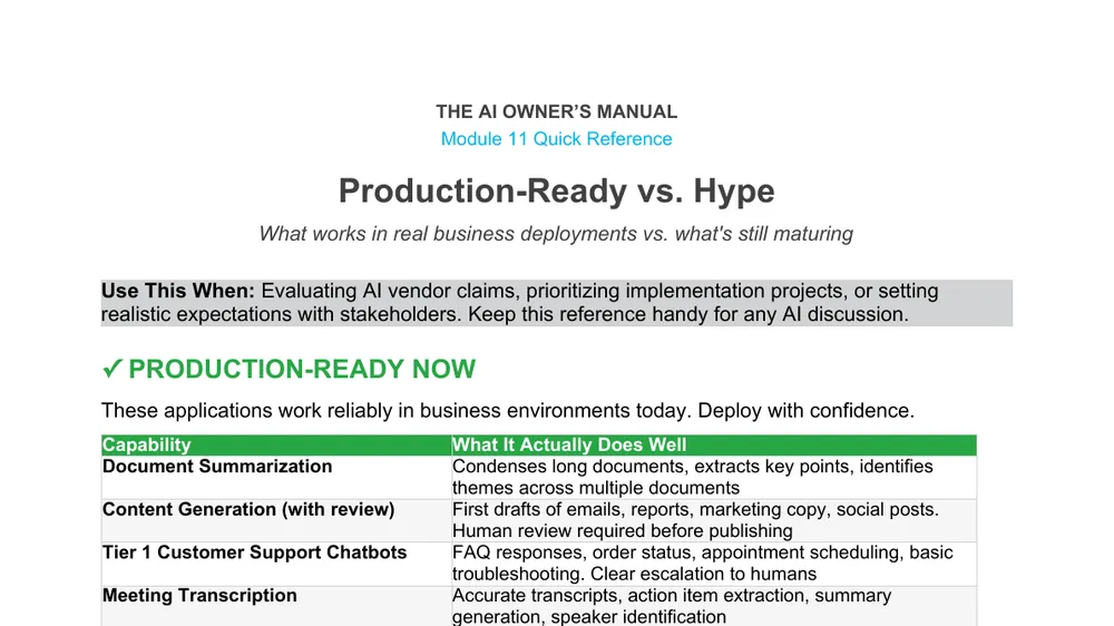 Preview of Production Ready vs Hype Quick Reference