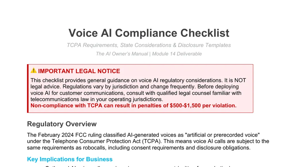Preview of Voice AI Compliance Checklist